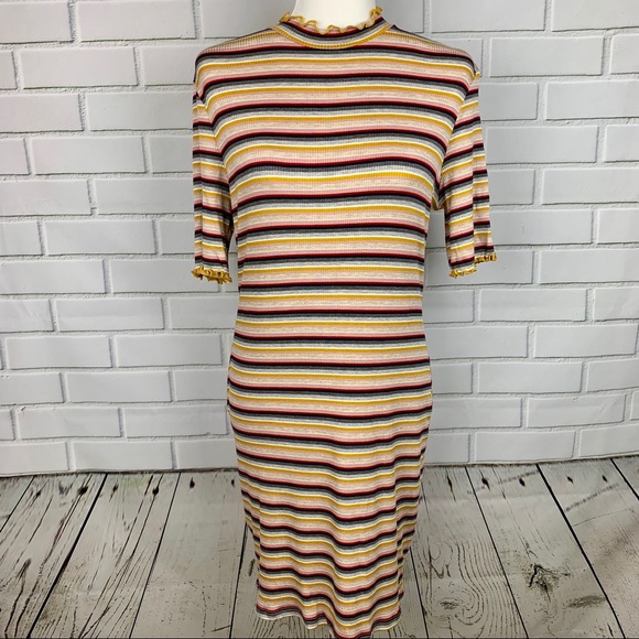 🔥SOCIALITE🔥STRIPED BODYCON DRESS MOCK-NECK SMALL NWT - Picture 2 of 4